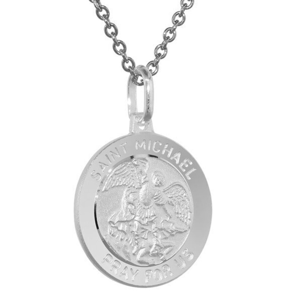 18mm Sterling Silver St Michael Medal Necklace 3/4 inch Round Nickel Free